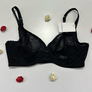 Le Mystere Delphine Black Lace Underwire Bra 34DD NWT